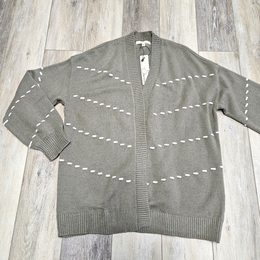 Les Serein Stitch Fix Petunia Open Cardigan Sweater Olive Green Women's Large